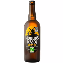 Bouteille de Moulins d'Ascq Blonde 75cl, bière bio artisanale dorée avec mousse fine