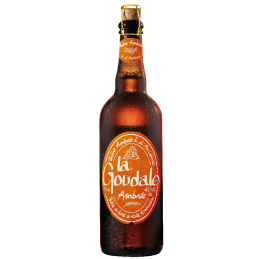 Bouteille de Goudale Ambrée 75 cl avec mousse onctueuse et couleur acajou