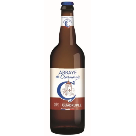 Bouteille de bière Abbaye de Clairmarais Quadruple 75cl, bière brune artisanale aux notes de caramel et d'épices.