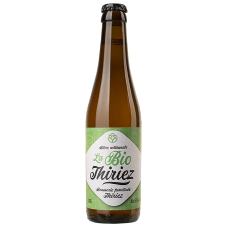 Bouteille de Bière Thiriez Blonde Bio 33 cl avec sa robe dorée et sa mousse onctueuse