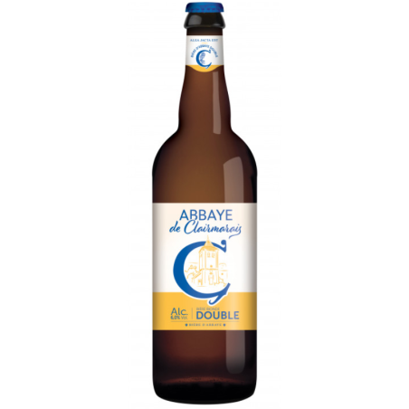 Bouteille de bière Abbaye de Clairmarais Double 75 cl avec une robe cuivrée et mousse onctueuse