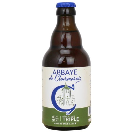 Bouteille de bière Abbaye de Clairmarais Triple 33 cl avec son étiquette authentique et artisanale
