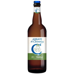 Bouteille de bière Abbaye de Clairmarais Triple 75 cl avec son étiquette authentique et artisanale