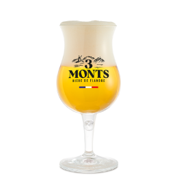 Verre 3 Monts 25 cl transparent avec logo doré, idéal pour savourer une bière artisanale
