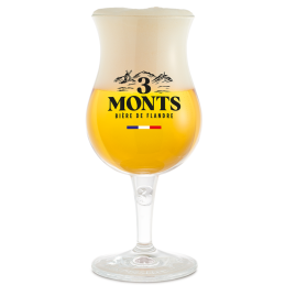 Verre 3 Monts 33 cl transparent avec logo doré, idéal pour savourer une bière artisanale