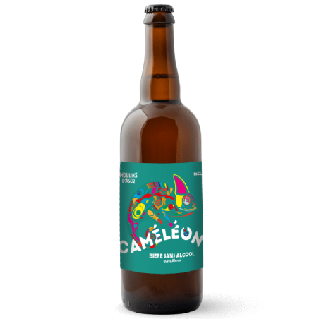 Bière Caméléon Moulins d'Ascq sans alcool 0,5% 75cl, bière blonde artisanale bio aux arômes fruités