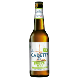 Bière Cadette Tropical Blast IPA en verre avec arômes de mangue et passion