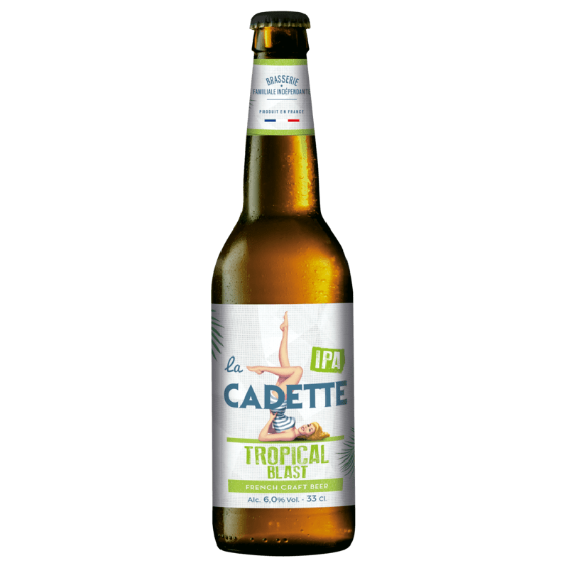 Bière Cadette Tropical Blast IPA en verre avec arômes de mangue et passion