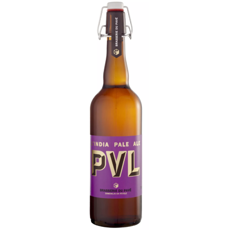 Bouteille de PVL IPA avec sa mousse fine et sa robe dorée