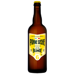 Bouteille de bière Panne Sèche avec mousse dorée et reflets ambrés