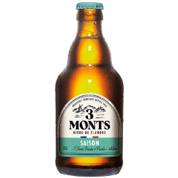 Bouteille de bière 3 Monts Saison avec sa robe dorée et sa mousse onctueuse