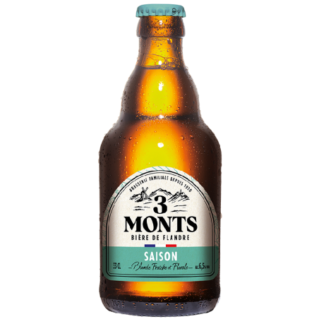 Bouteille de bière 3 Monts Saison avec sa robe dorée et sa mousse onctueuse