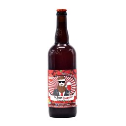 Bouteille de bière artisanale Jean Françoise à la framboise sur fond neutre