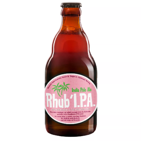 Bouteille de bière Rhub'IPA Page 24 avec mousse blanche et robe dorée