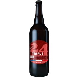 Bouteille de Page 24 Triple, bière artisanale blonde forte avec mousse généreuse